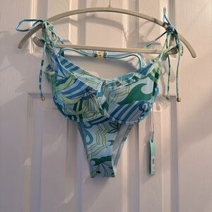 NWT- Fashion Nova Blue and Green Tie-Side 2 Piece Bikini. Size L